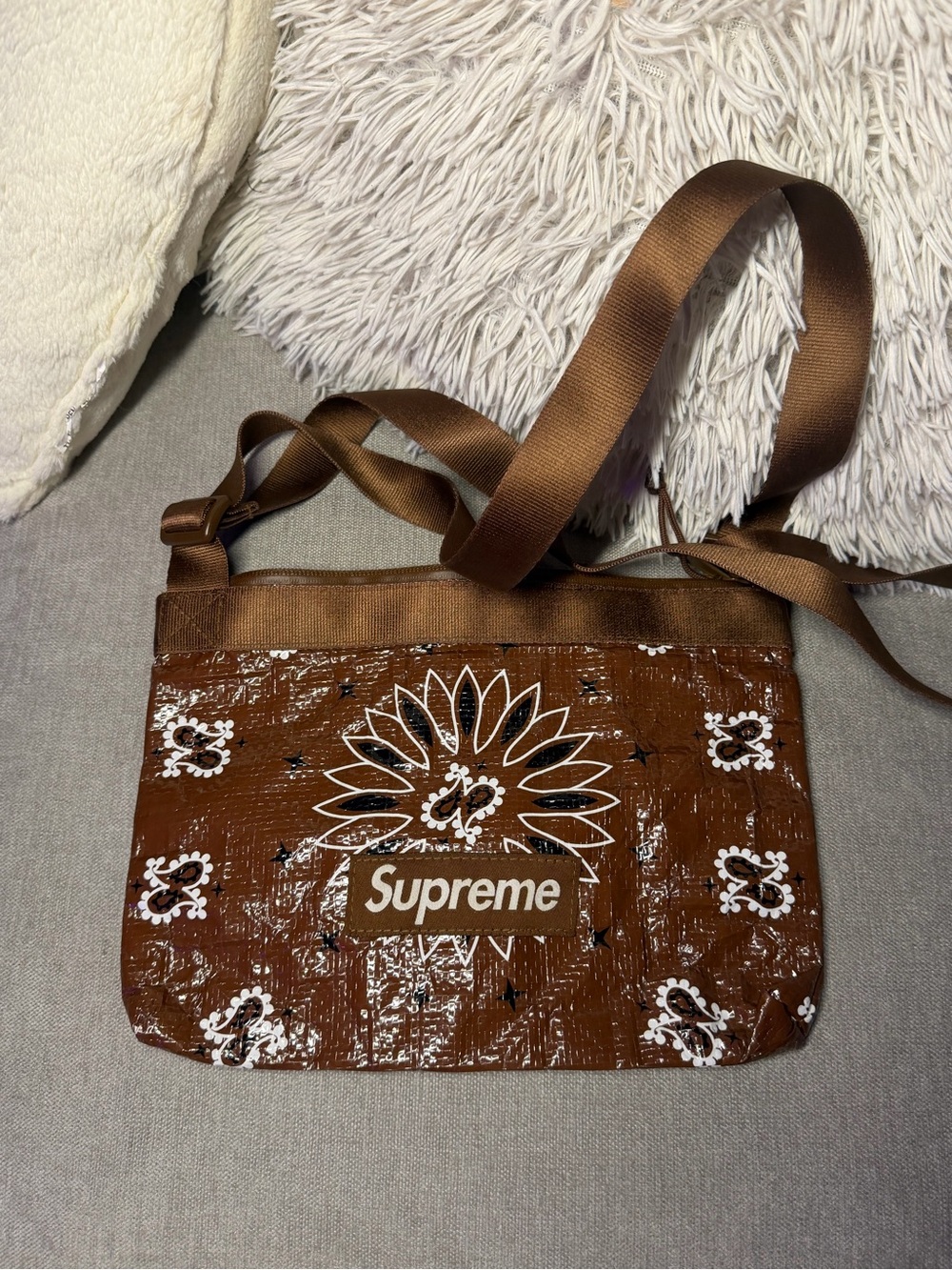 Supreme Brown Bandana Print Crossbody Pouch